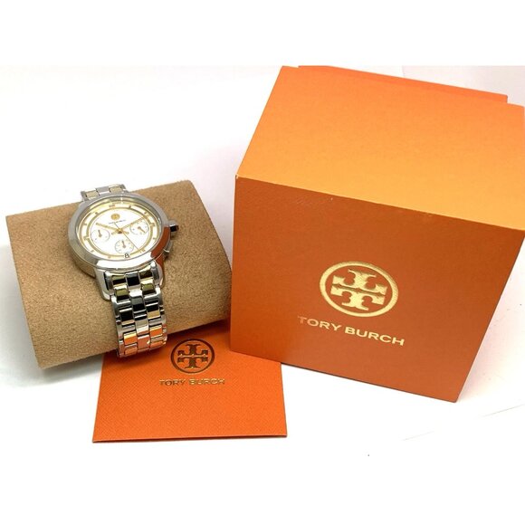 Tory Burch Women's Watch TBW1052 Quartz Chronograph Cream Dial Two Tone Steel - Picture 3 of 14